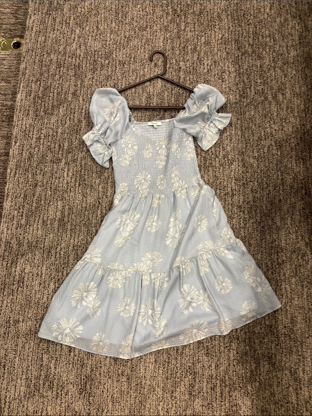 Women’s Madewell Light Blue Floral Puff Sleeve Dress